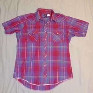 Wrangler Cowboy Cut Shirt Mens Sz 16.5 Plaid Western Pearl Snap Short Sleeve‎